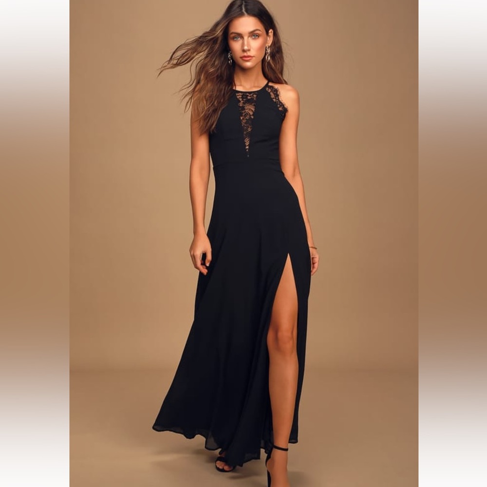 Black Lace Slit Maxi Dress